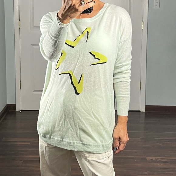 Lisa Todd 100% cashmere star print back stripes sweater size L - Picture 3 of 13